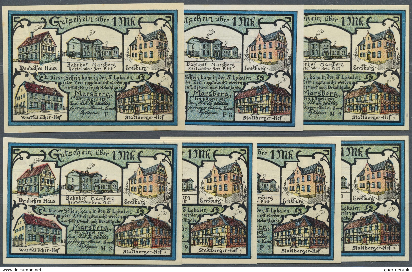 Deutschland - Notgeld - Westfalen: Marsberg, Hotel Deutsches Haus U. A., 1 Mark, 1.4.1921, Konten F, - Autres & Non Classés