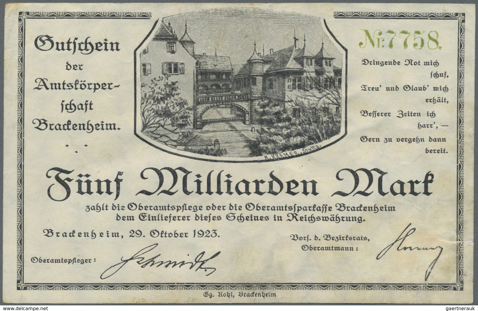 Deutschland - Notgeld - Württemberg: Bönnigheim, Gewerbebank, 100, 500 Tsd. Mark, 8.8.1923, Gutschei - [11] Local Banknote Issues