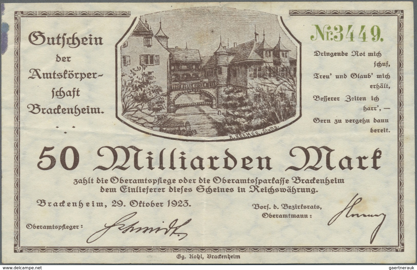 Deutschland - Notgeld - Württemberg: Bönnigheim, Gewerbebank, 100, 500 Tsd. Mark, 8.8.1923, Gutschei - [11] Local Banknote Issues