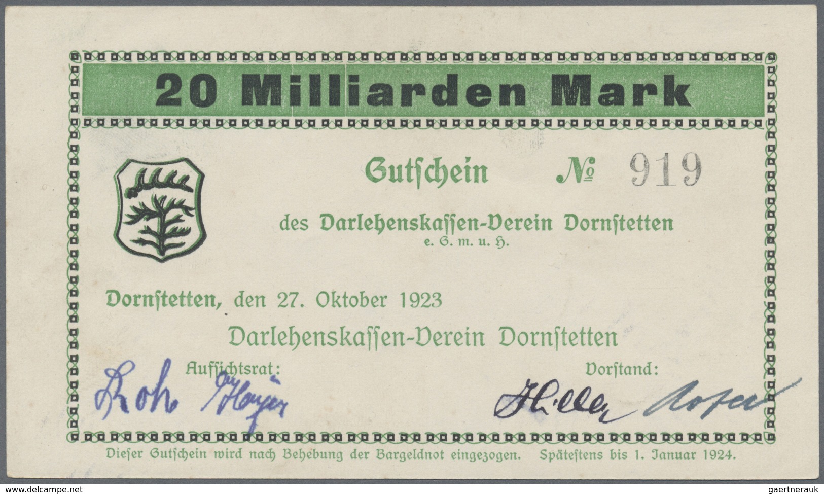 Deutschland - Notgeld - Württemberg: Dornstetten, Stadtgemeinde, 200 Mrd., 1 Billion Mark, 27.10.192 - [11] Local Banknote Issues