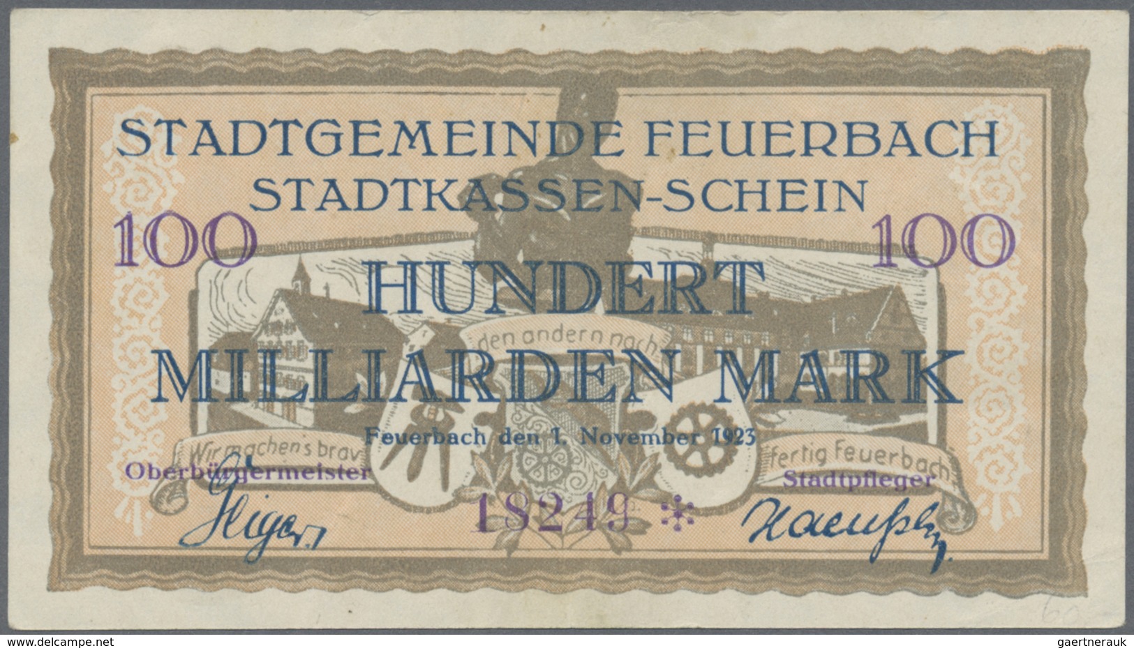 Deutschland - Notgeld - Württemberg: Feuerbach, Stadtgemeinde, 2, 5, 20, 50 Mrd. Mark, 26.10.1923, 5 - [11] Emissions Locales