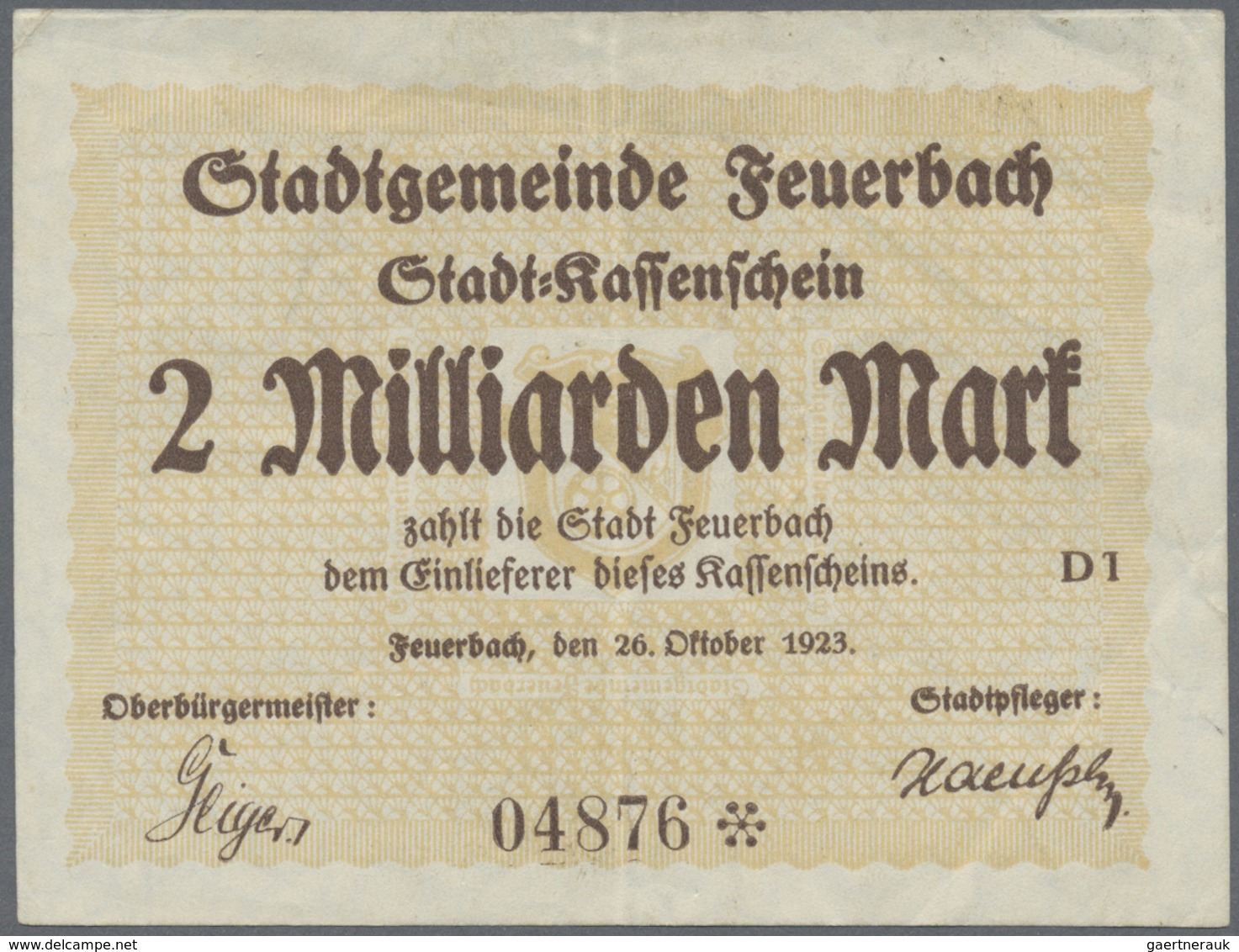 Deutschland - Notgeld - Württemberg: Feuerbach, Stadtgemeinde, 2, 5, 20, 50 Mrd. Mark, 26.10.1923, 5 - [11] Emissions Locales