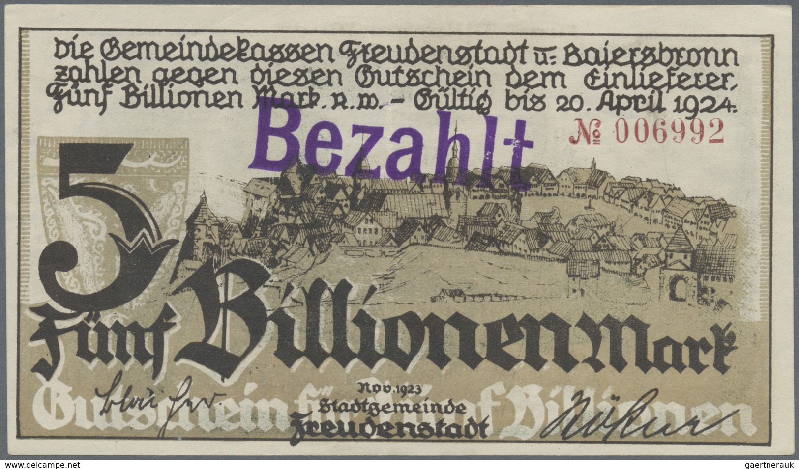 Deutschland - Notgeld - Württemberg: Freudenstadt Und Baiersbronn, Gemeinden, 500 Mrd., 1, 2 X 5, 10 - [11] Emissioni Locali