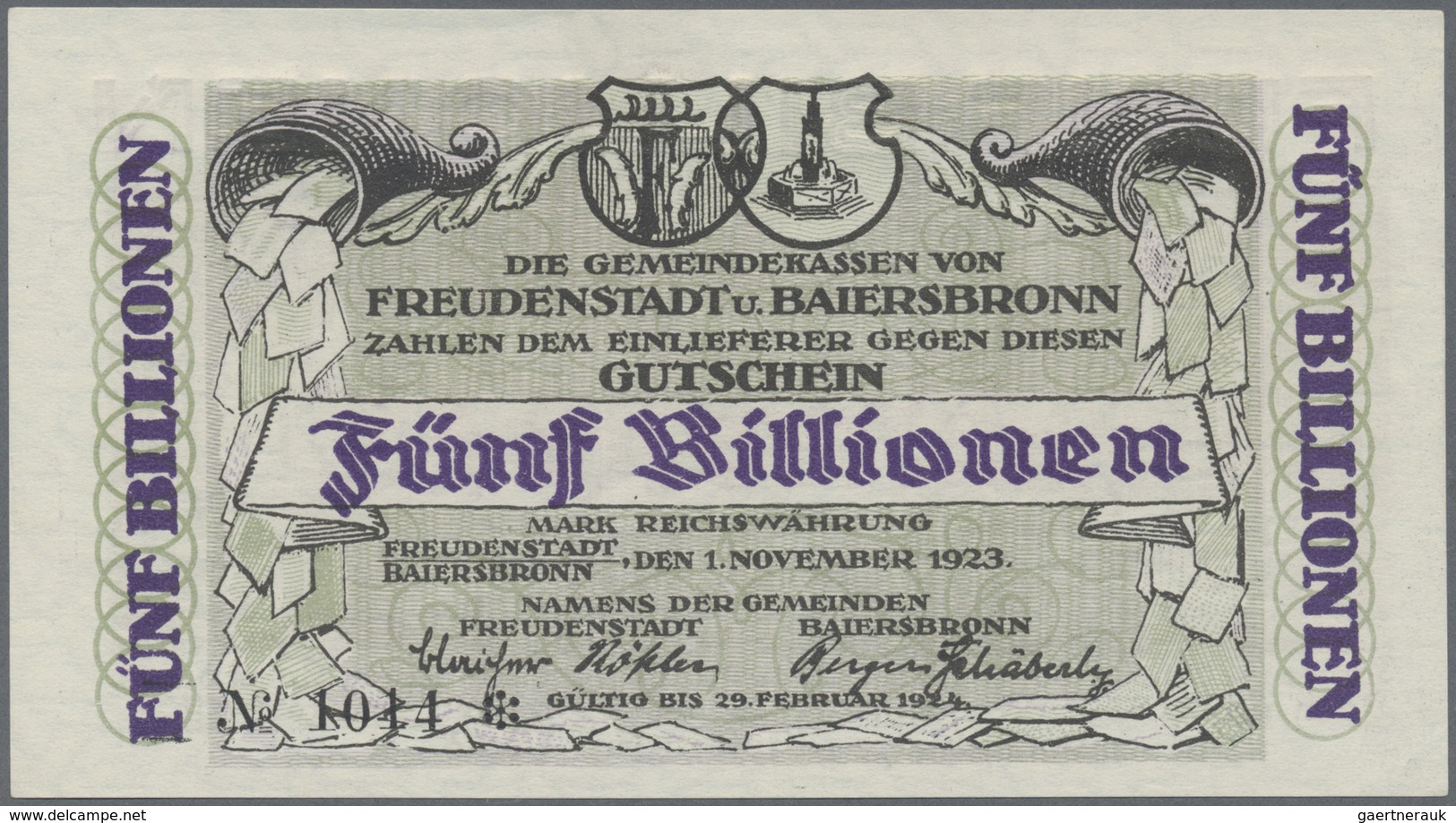 Deutschland - Notgeld - Württemberg: Freudenstadt Und Baiersbronn, Gemeinden, 500 Mrd., 1, 2 X 5, 10 - [11] Emissioni Locali