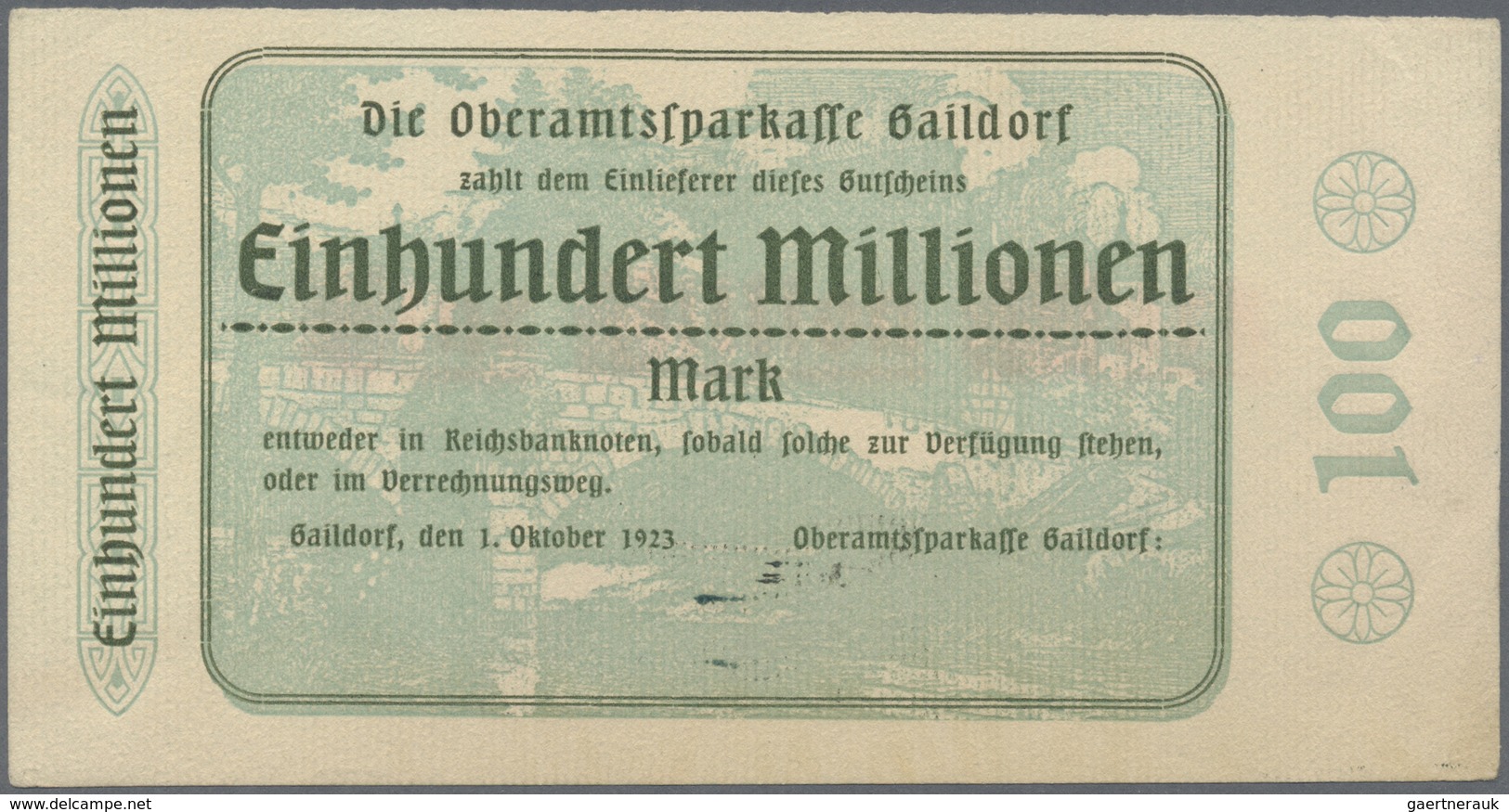 Deutschland - Notgeld - Württemberg: Gaildorf, Oberamtssparkasse, 100, 500 Tsd., 1 Mio. Mark, 10.8.1 - [11] Local Banknote Issues