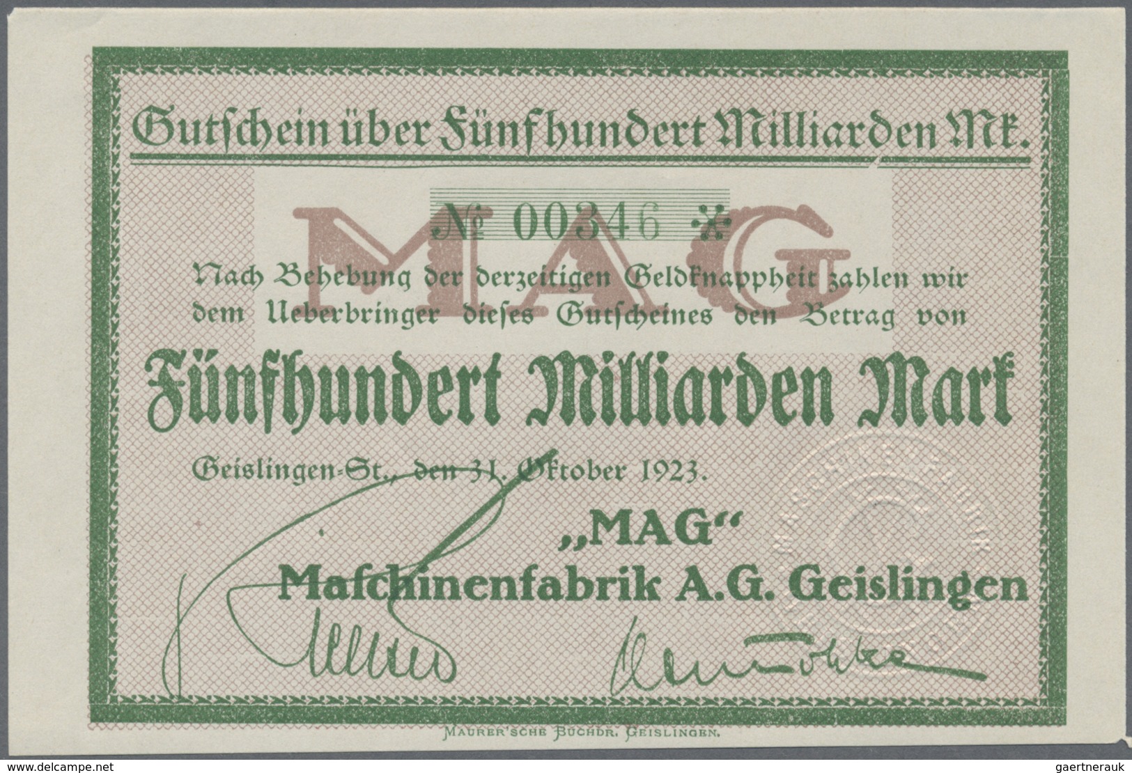 Deutschland - Notgeld - Württemberg: Geislingen, Amtskörperschaft, 5, 20, 50 Mark, November 1918, Er - [11] Emissions Locales