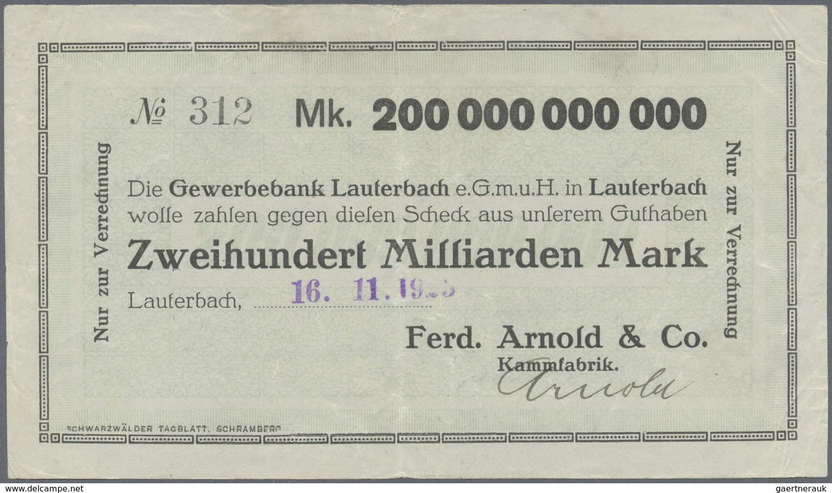 Deutschland - Notgeld - Württemberg: Lauterbach, Ferd. Arnold & Co., 5 Mrd. Mark, 30.10.1923, 200 Mr - [11] Emissioni Locali