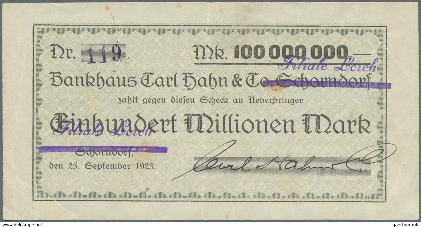 Deutschland - Notgeld - Württemberg: Lorch, Dieterle & Marquardt, 2 Mio. Mark, 24.8.1923, Erh. III; - [11] Local Banknote Issues