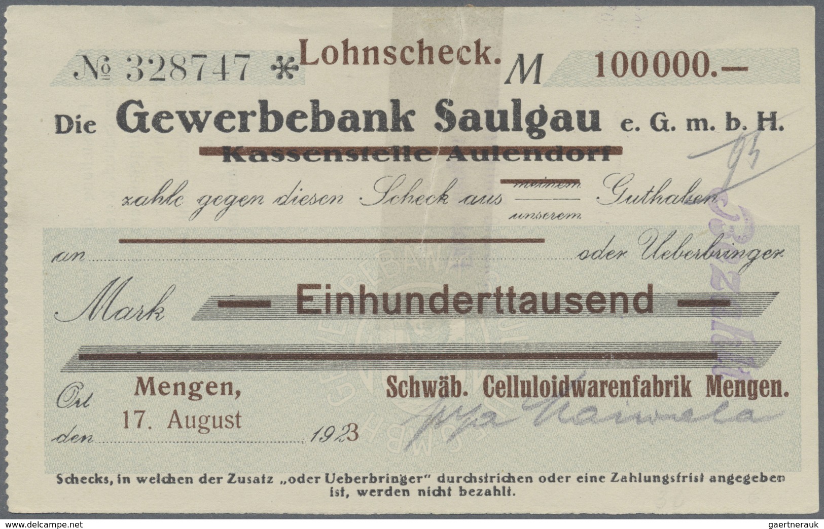 Deutschland - Notgeld - Württemberg: Mengen, Stadt, 5, 10, 20 Mrd. Mark, 31.10.1923, 50 Mrd. Mark, 8 - [11] Emissioni Locali