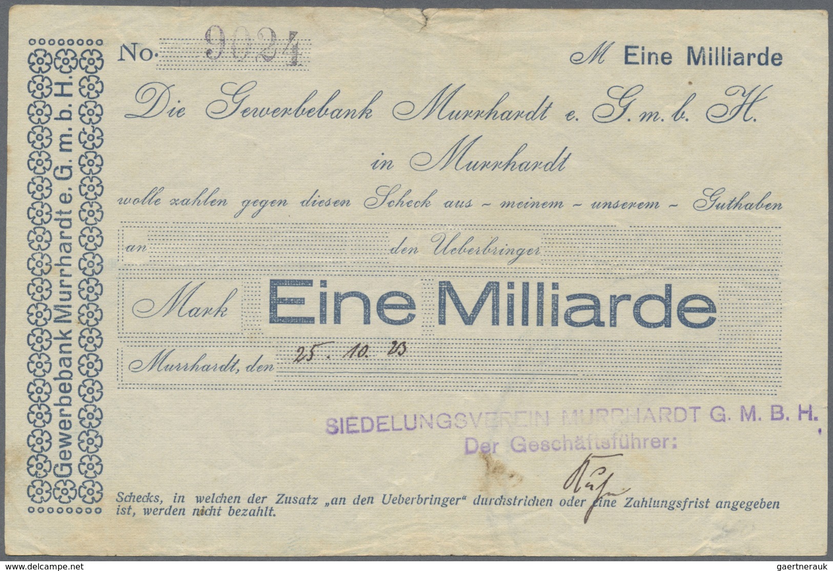 Deutschland - Notgeld - Württemberg: Murrhardt, Gewerbebank, Aussteller Louis Schweizer, 500 Mio.,1 - [11] Local Banknote Issues