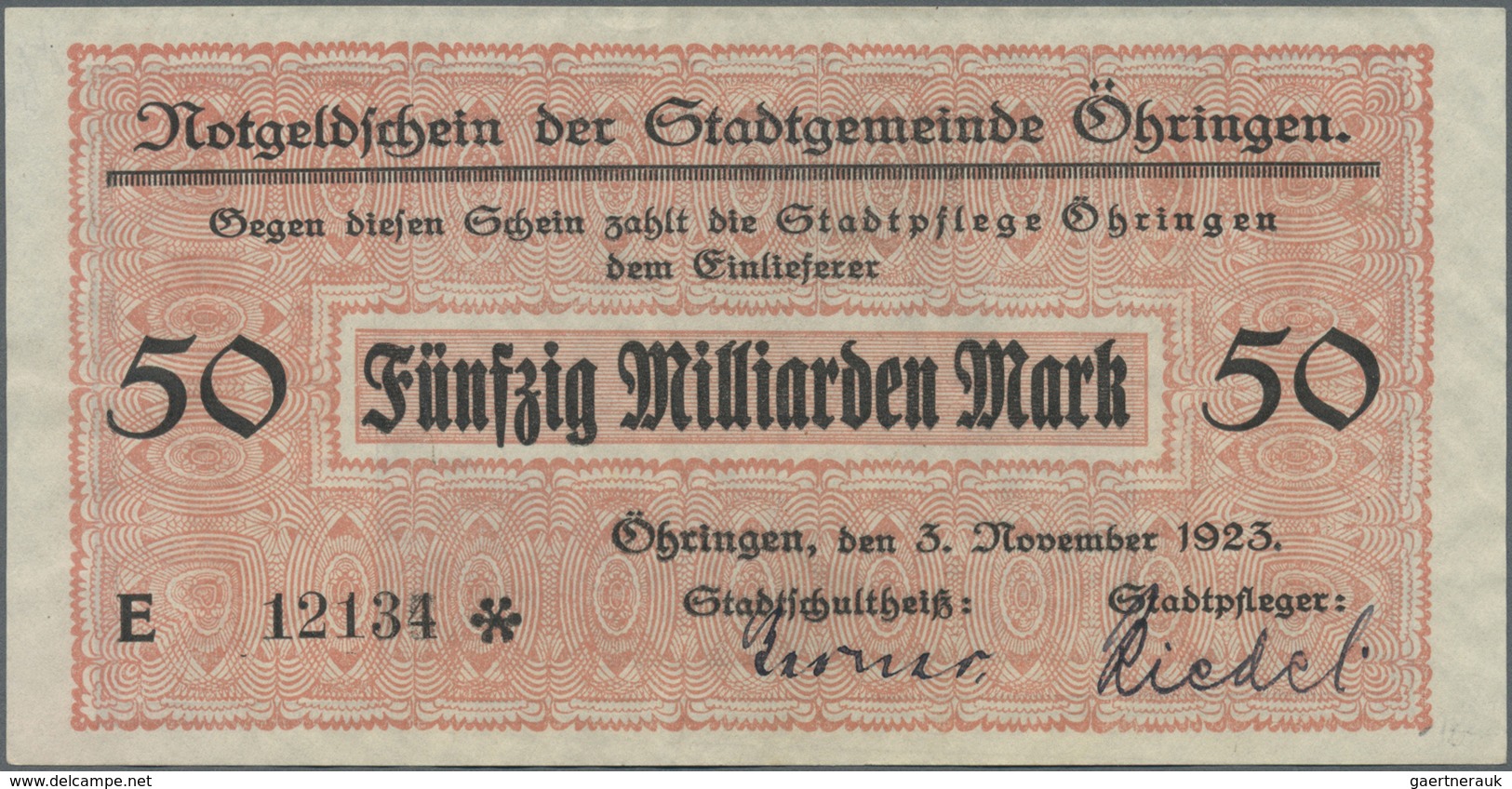 Deutschland - Notgeld - Württemberg: Öhringen, Stadt, 5, 10, 20, 50, 100 Mio. Mark, 24.9.1923, 2, 5, - [11] Emissioni Locali