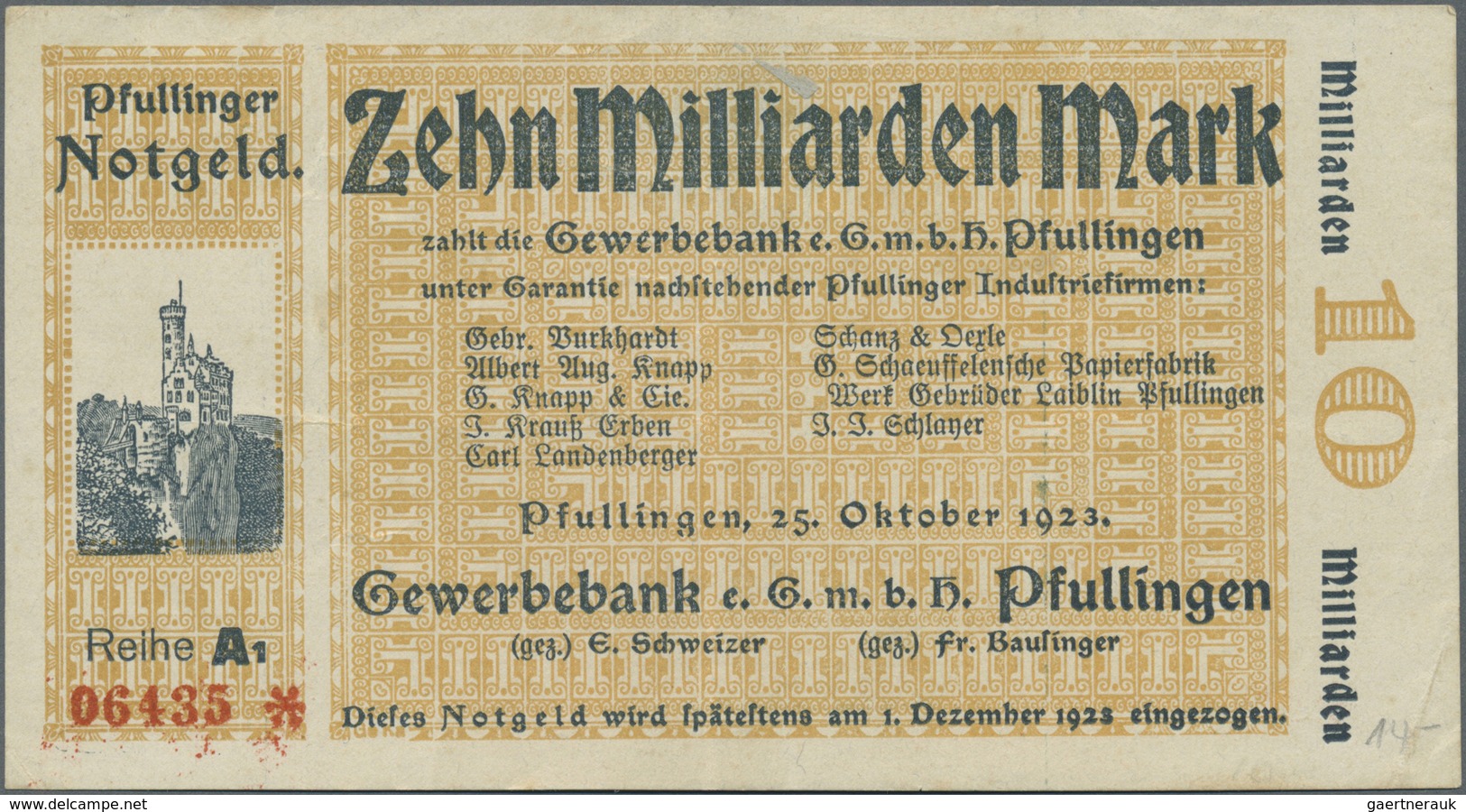 Deutschland - Notgeld - Württemberg: Pfullingen, Gebr. Burkhardt, 500 Tsd. Mark, 15.8.1923, Erh. II- - [11] Local Banknote Issues
