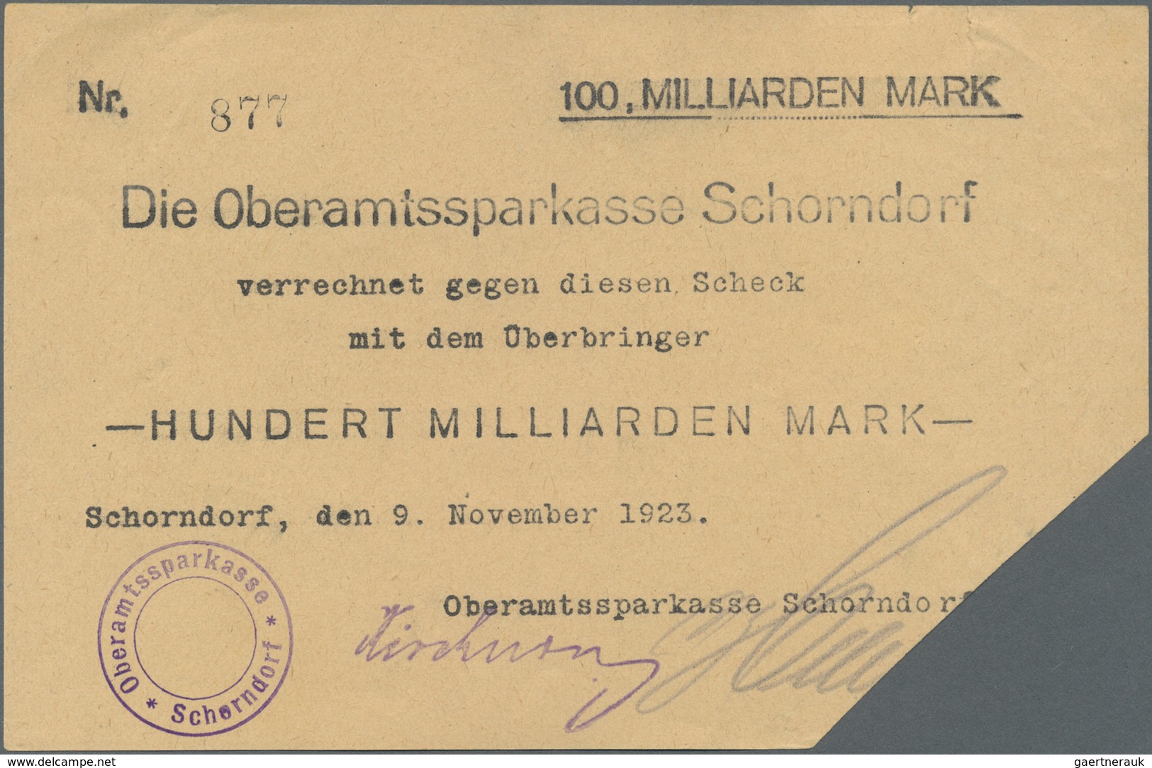 Deutschland - Notgeld - Württemberg: Schorndorf, Oberamtssparkasse, 5 Mrd. Mark, 26.10.1923, Gedruck - [11] Emissioni Locali
