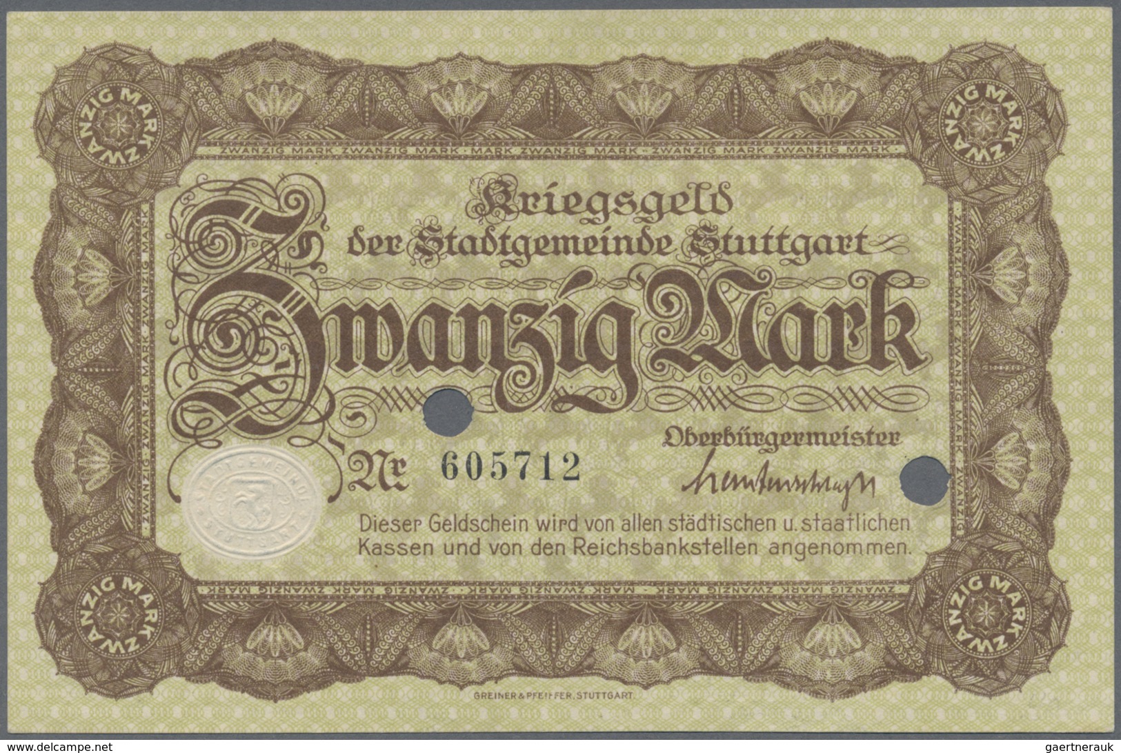 Deutschland - Notgeld - Württemberg: Stuttgart, Stadt, 2 X 5, 20, 50 Mark, O. D. (1918) (Karau 18. 1 - [11] Emissioni Locali