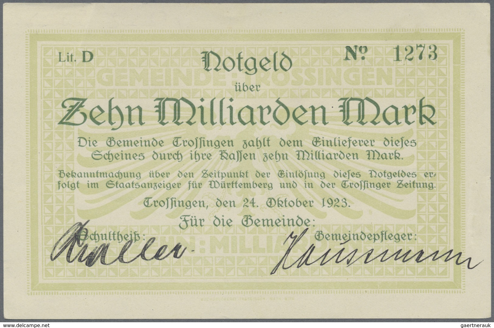 Deutschland - Notgeld - Württemberg: Trossingen, Gemeinde, 1/2 (2), 1, 5, 10 (2), 50 (2), 100 (2) Mr - [11] Emissioni Locali