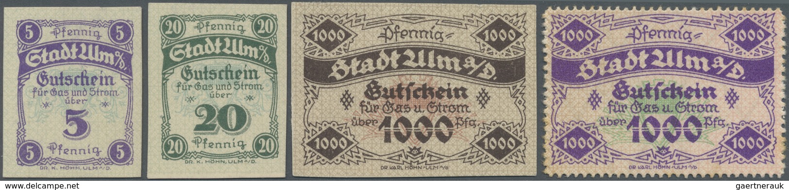 Deutschland - Notgeld - Württemberg: Ulm, Stadt, Gutscheine Für Gas Und Strom, 5, 20, 100, 300, 1000 - [11] Local Banknote Issues