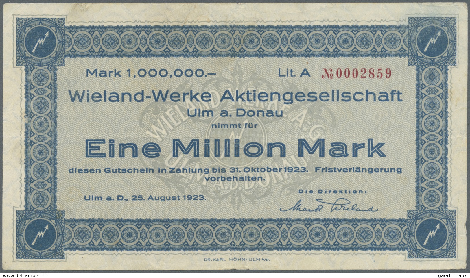 Deutschland - Notgeld - Württemberg: Ulm, J. Eckhardt & Sohn, 20 Mrd. Mark, 30.10.1923, 100 Mrd. Mar - [11] Emissioni Locali