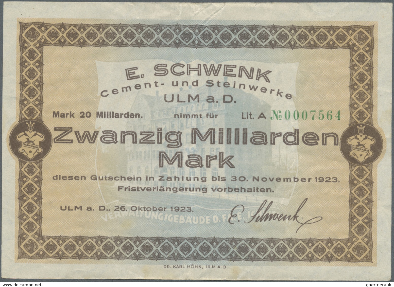 Deutschland - Notgeld - Württemberg: Ulm, Mayser's Hutfabrik GmbH, 10, 20, 50 Mrd. Mark, 25.10.1923, - [11] Emissioni Locali