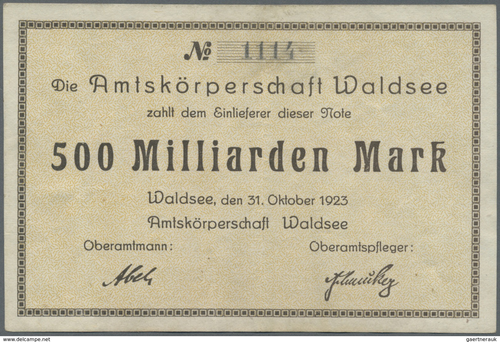 Deutschland - Notgeld - Württemberg: Waldsee, Amtskörperschaft, 2 X 5, 10, 20, 50, 100, 200, 500 Mrd - [11] Emissioni Locali