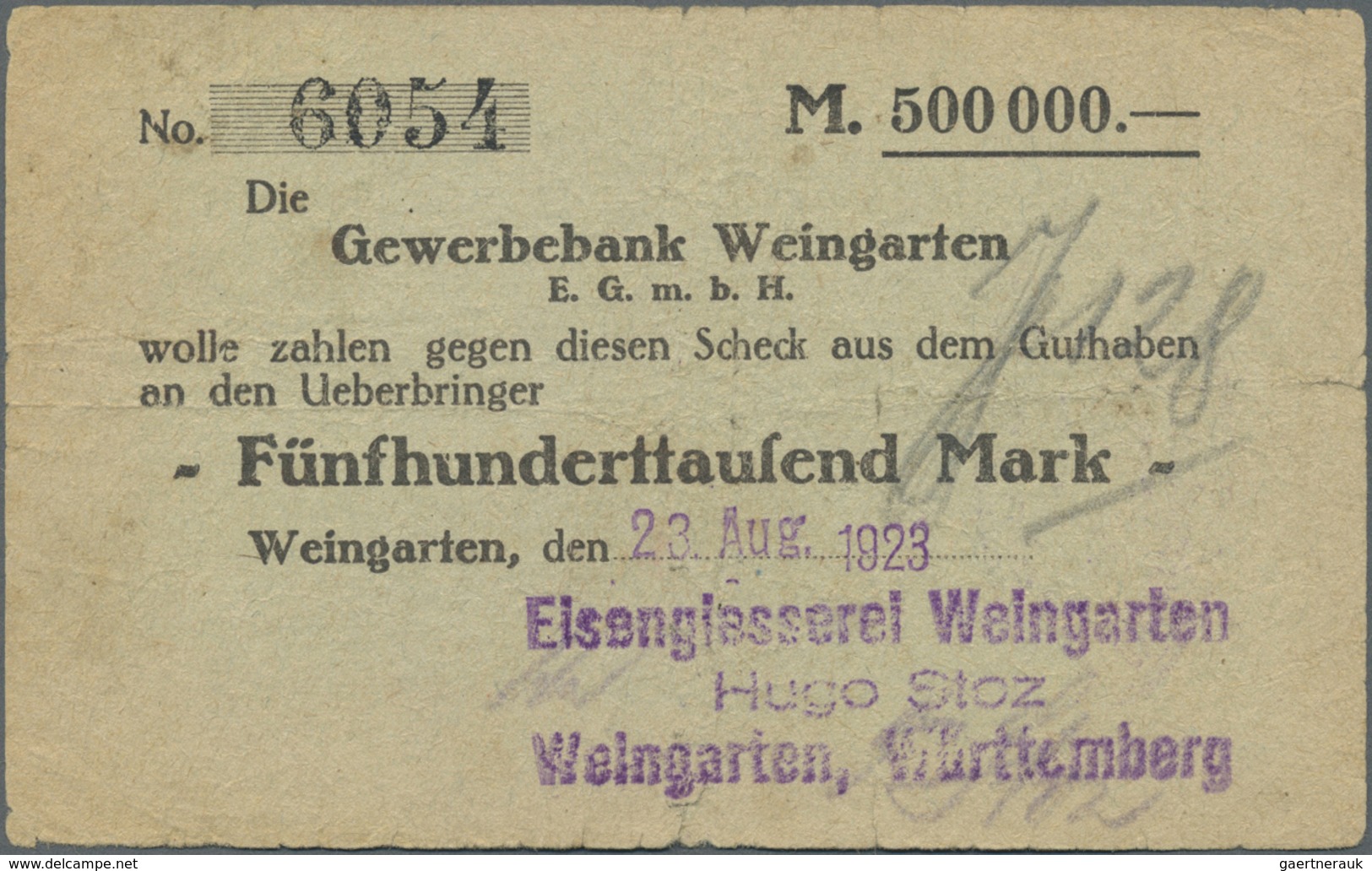 Deutschland - Notgeld - Württemberg: Weingarten, Gewerbebank, 1, 2, 5, 10 Mio. Mark, 13.9.1923, Eige - [11] Emissioni Locali