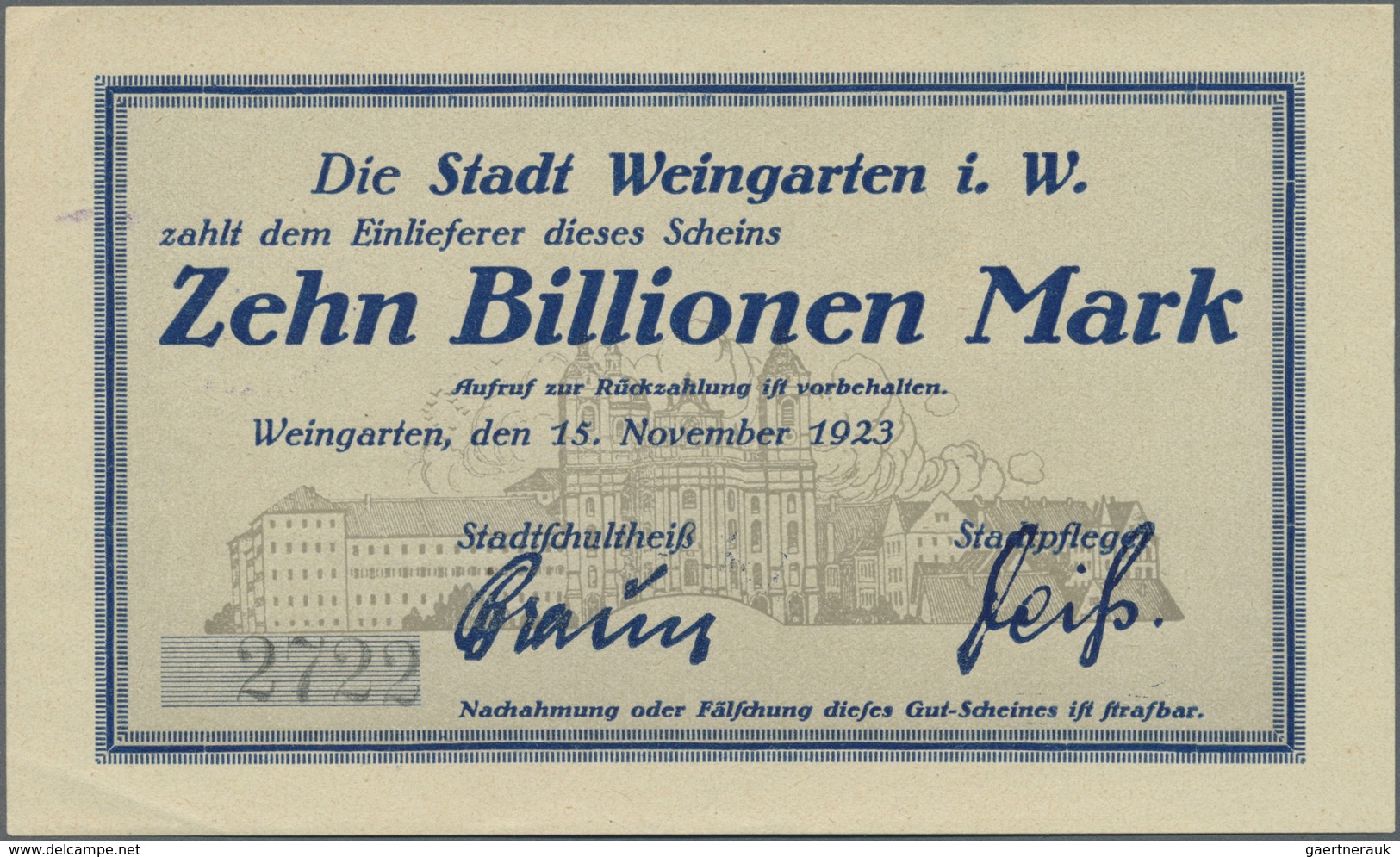Deutschland - Notgeld - Württemberg: Weingarten, Gewerbebank, 1, 2, 5, 10 Mio. Mark, 13.9.1923, Eige - [11] Emissioni Locali