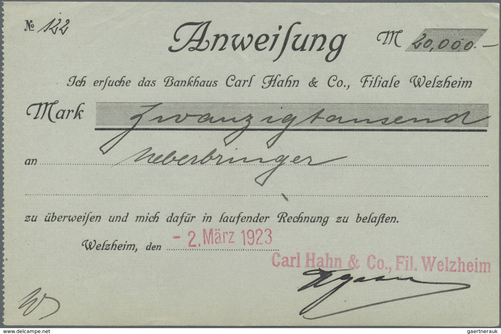 Deutschland - Notgeld - Württemberg: Welzheim, Bankhaus Carl Hahn & Co., 2 X 1000 Mark, 27.9.1922, 1 - [11] Emissioni Locali