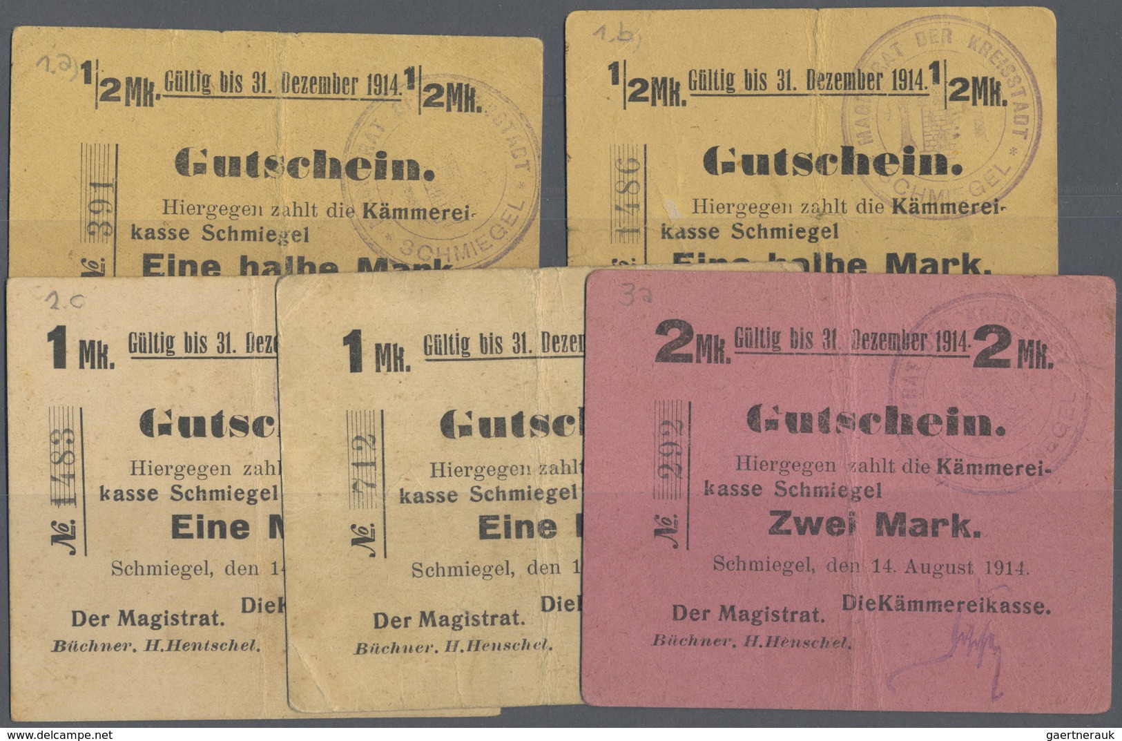 Deutschland - Notgeld - Ehemalige Ostgebiete: Schmiegel, Posen, Magistrat Und Kämmereikasse, 1/2 (2) - Altri & Non Classificati