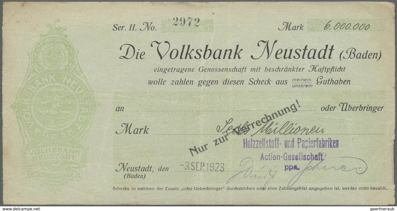 Deutschland - Notgeld - Baden: Neustadt Im Schwarzwald, 146 Großformatige Schecks Der Volksbank Verw - [11] Local Banknote Issues
