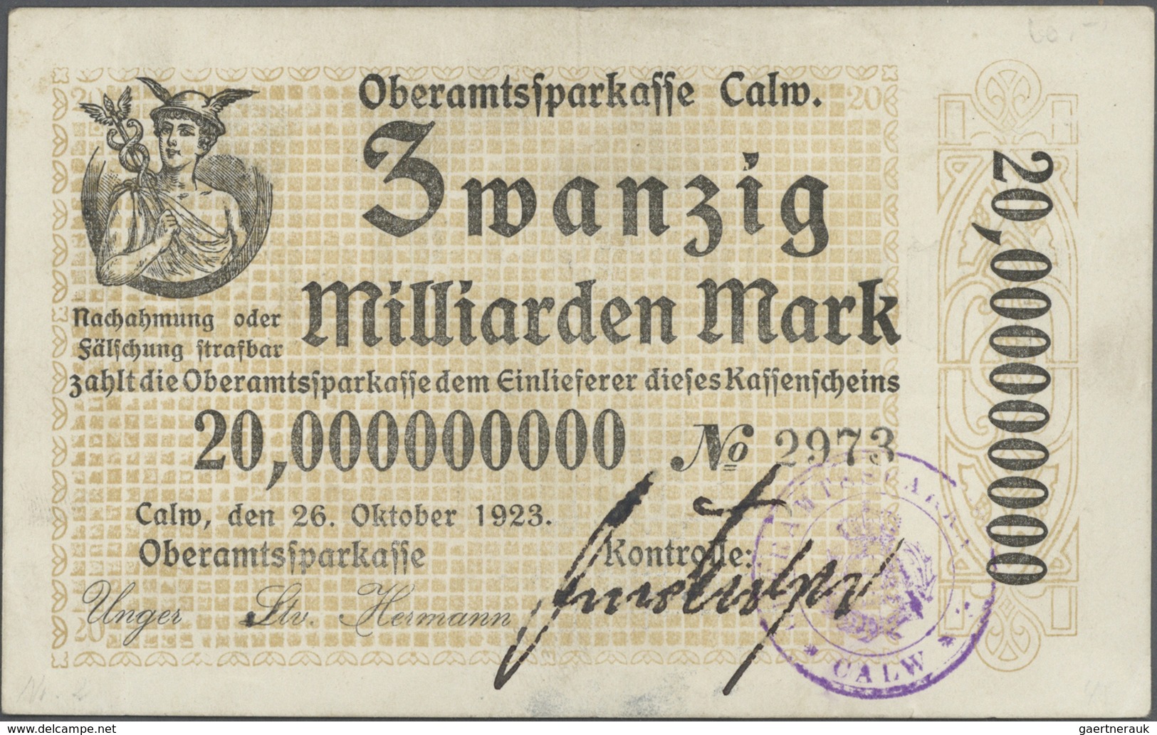 Deutschland - Notgeld - Württemberg: Calw, Stadt, 500 Tsd., 3 X 1 Mio. Mark, 10.8.1923, 20.8.1923, 1 - [11] Emissioni Locali
