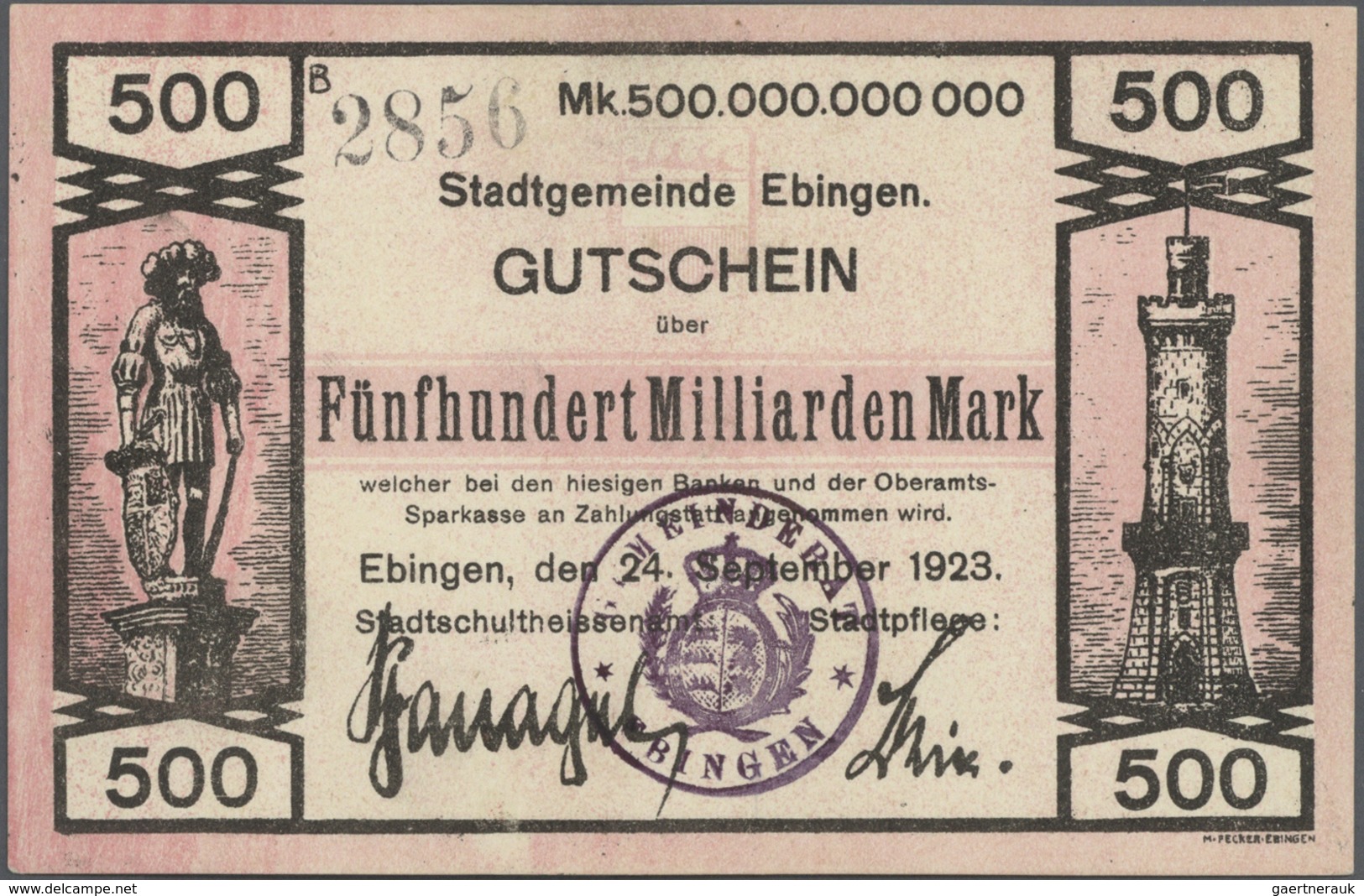 Deutschland - Notgeld - Württemberg: Ebingen, Stadt, 50 Pf., 1917, 2 X 10, 20, 50, 2 X 100, 2 X 500 - [11] Emissioni Locali