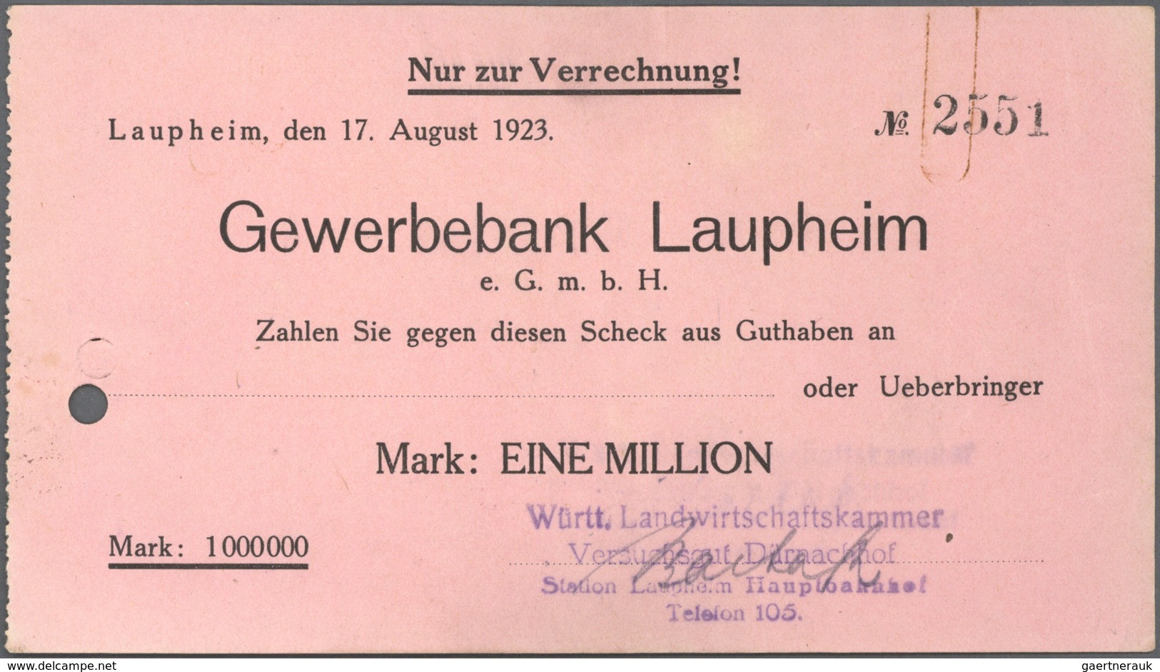 Deutschland - Notgeld - Württemberg: Laupheim, Stadt, 100, 500 Tsd., 1 Mio. Mark, 22.8.1923, 13 Sche - [11] Emissions Locales