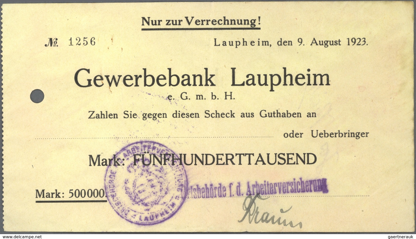 Deutschland - Notgeld - Württemberg: Laupheim, Stadt, 100, 500 Tsd., 1 Mio. Mark, 22.8.1923, 13 Sche - [11] Emissions Locales