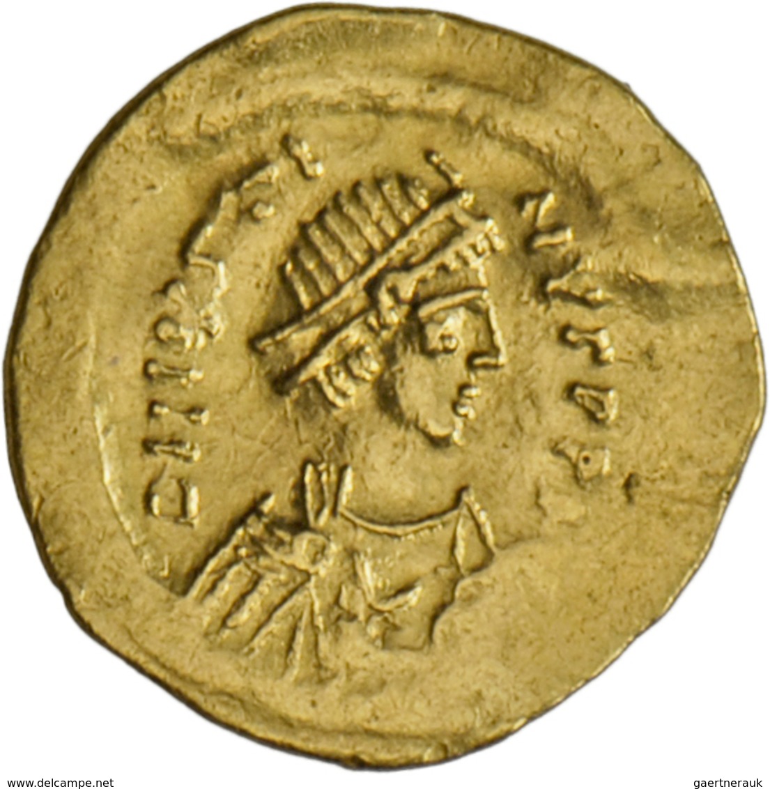 Iustinus II. (565 - 578): AV Tremissis, Constantinopel, 10. Officin. Büste Nach Rechts / Victoria Mi - Bizantine