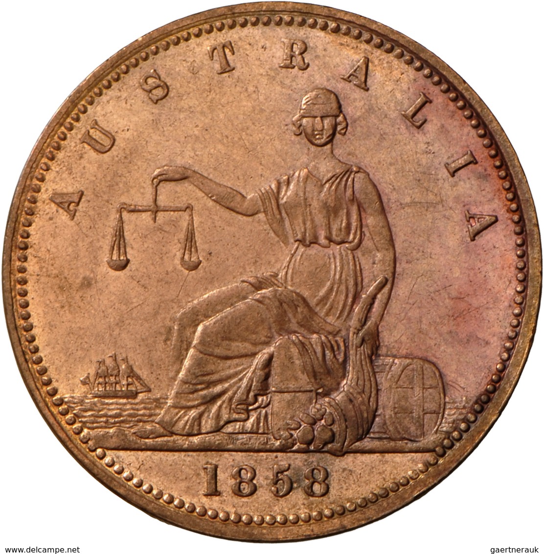 Australien: Penny-Token 1858, Fa. Harrold Brothers / Adelaide, South Australia; Seated Justice / Leg - Autres & Non Classés