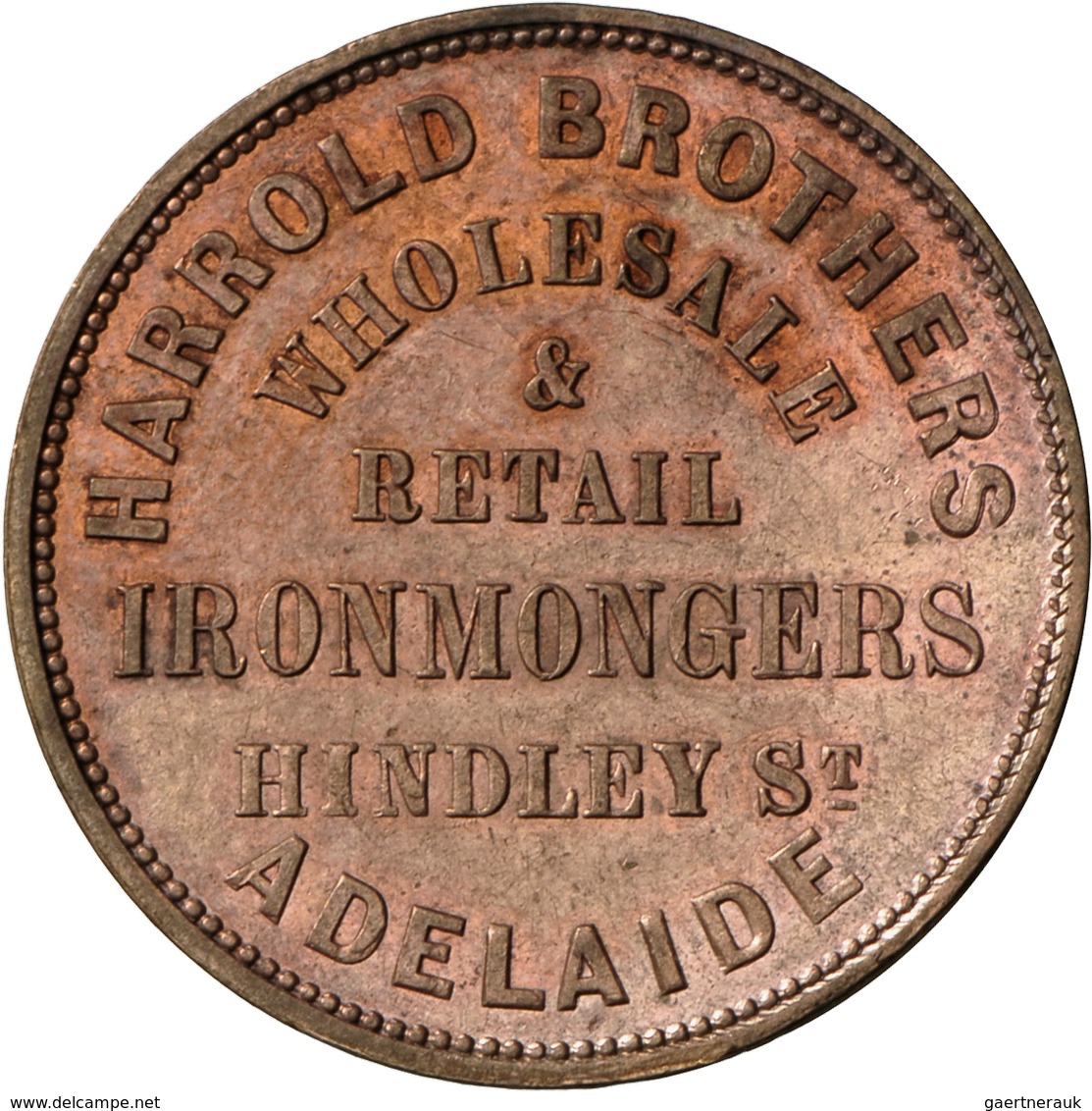 Australien: Penny-Token 1858, Fa. Harrold Brothers / Adelaide, South Australia; Seated Justice / Leg - Other & Unclassified