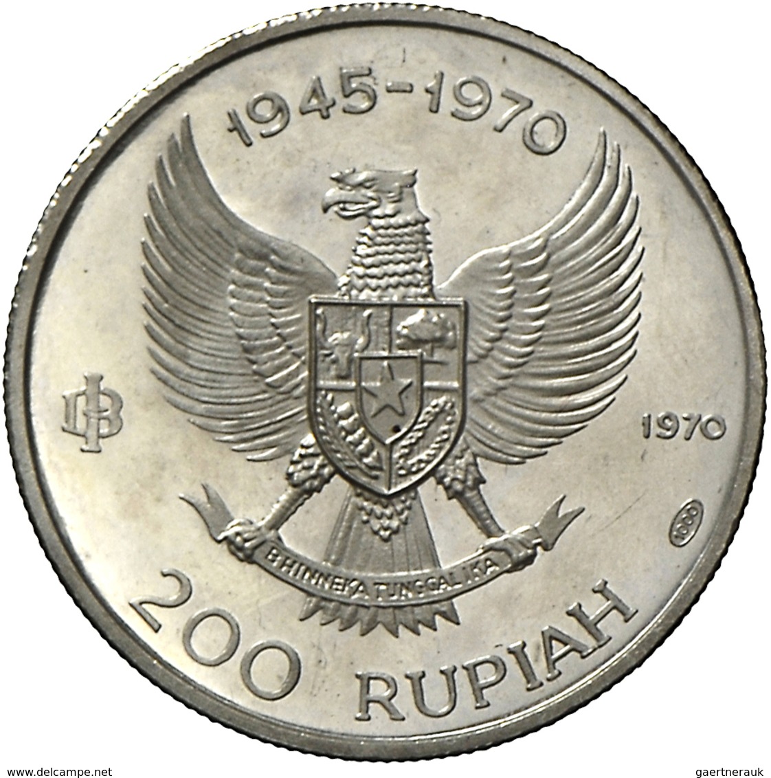 Indonesien: Proof-Set 1970; 200,250,500,750 & 1000 Rupiah; KM#23,24,25,26,27, mit Zertifikat und col