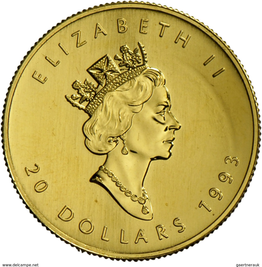 Kanada - Anlagegold: Elisabeth II 1952-,: 20 Dollars 1993, Maple Leaf, Gold ½oz, KM# 190,Stempelglan - Canada