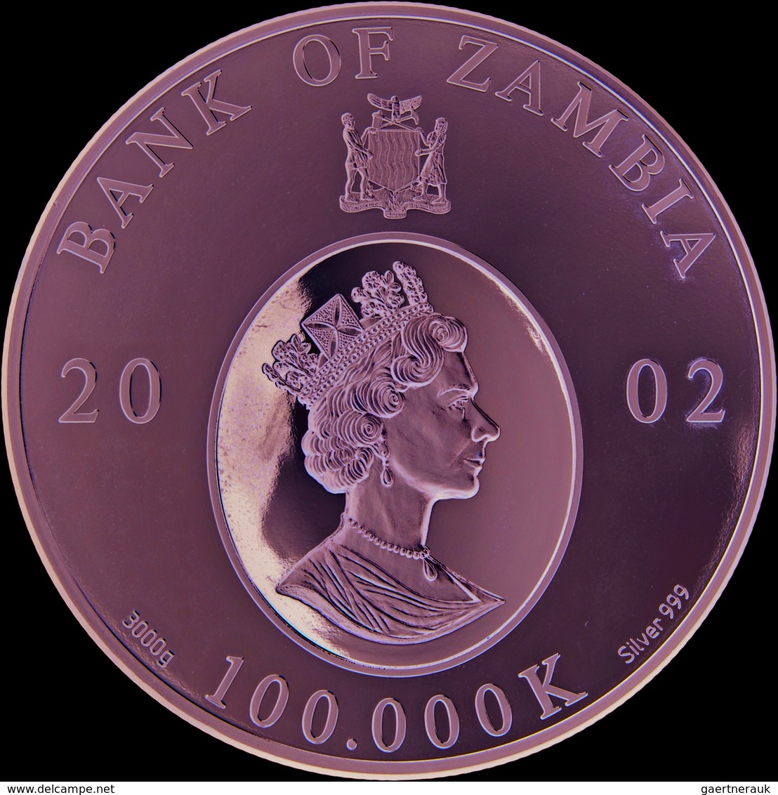 Sambia: 100.000 Kwacha 2002 Proof, HM Elizabeth Queen Mother 1900-1902, 3 Kg 999/1000 Fine Silver, S - Zambie