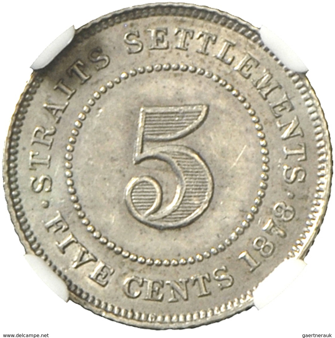 Straits Settlements: Victoria 1837-1901: 5 Cents 1878, KM# 10, In NCS-Holder AU 58. - Singapore