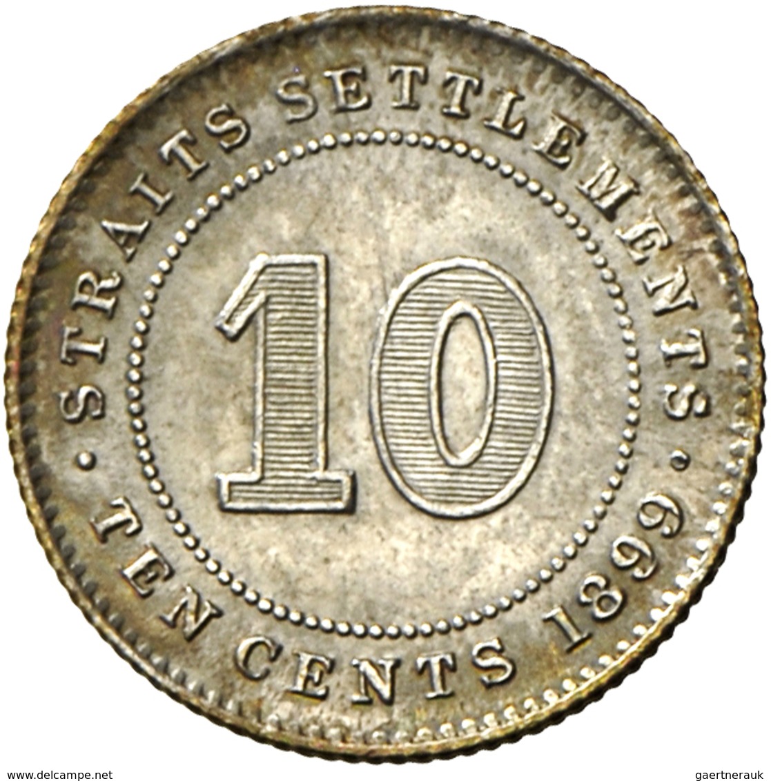 Straits Settlements: Victoria 1837-1901: 10 Cents 1899, KM# 11, Winz. Kratzer, Feine Patina, Vorzügl - Singapore