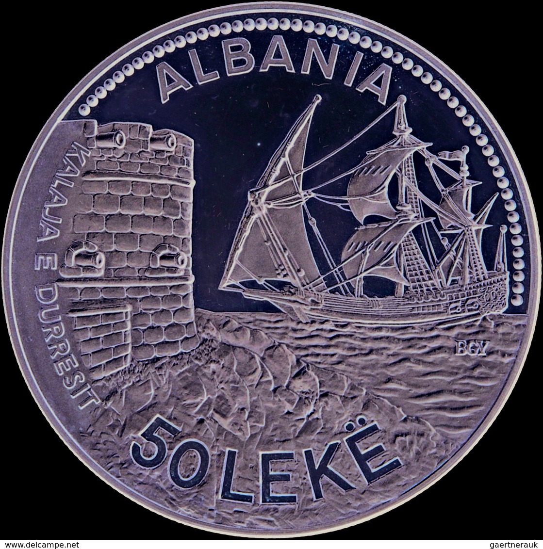 Albanien: 50 Leke 1987, Hafen Von Durazzo, 5 Oz Silber, KM # 58, In Originalkapsel, Min. Berieben, P - Albanie