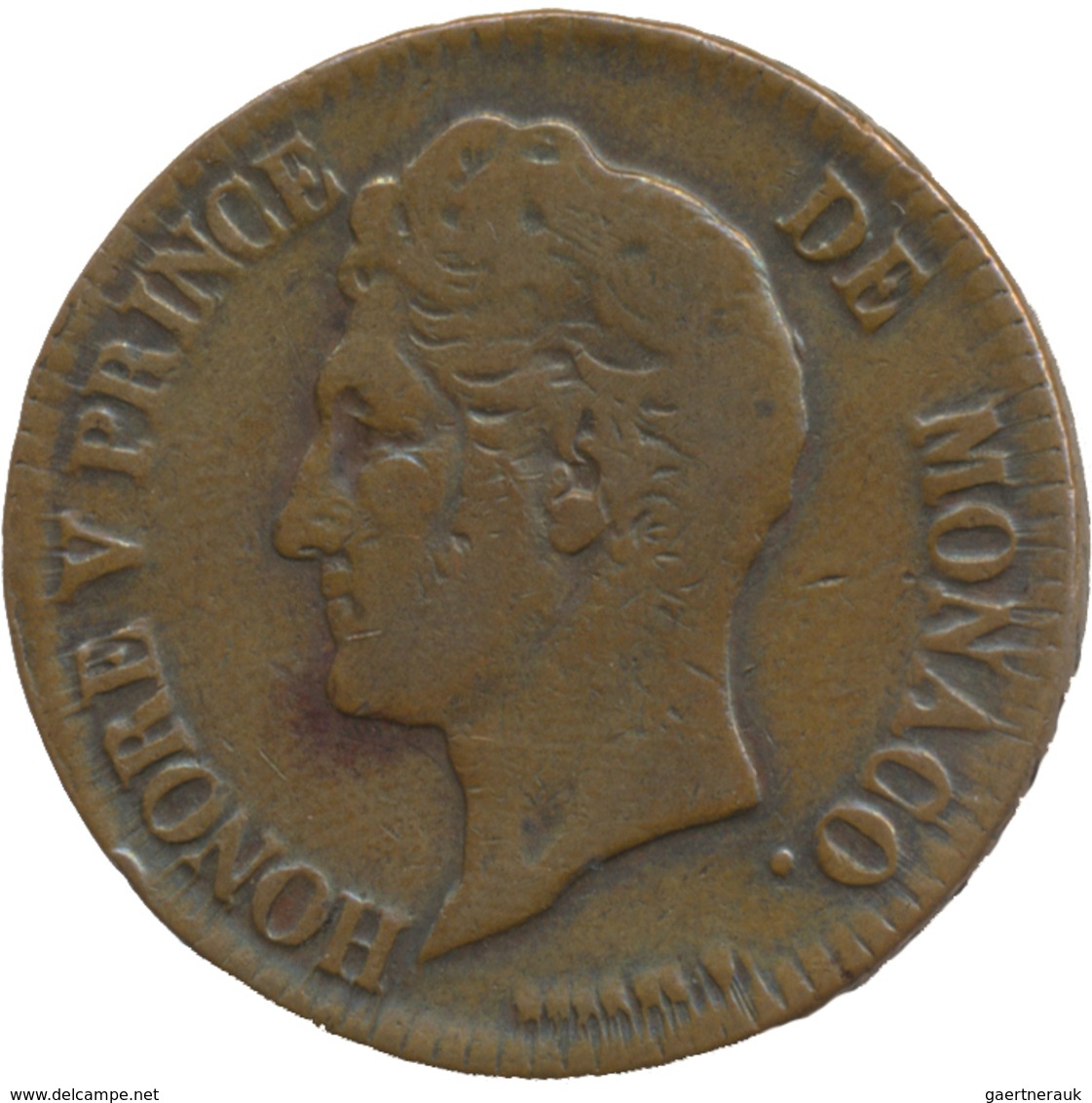 Monaco: Honoré V. 1819-1841: Lot 5 Stück; 2 x Un Décime 1838 und 3 x 5 Centimes 1837, schön-sehr sch