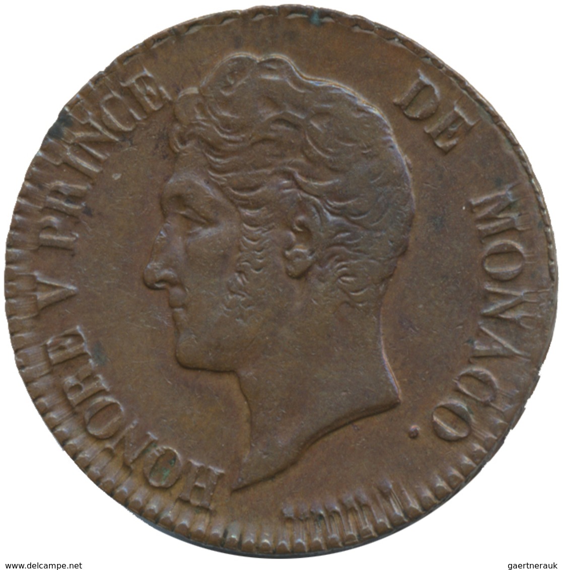 Monaco: Honoré V. 1819-1841: Lot 5 Stück; 2 x Un Décime 1838 und 3 x 5 Centimes 1837, schön-sehr sch