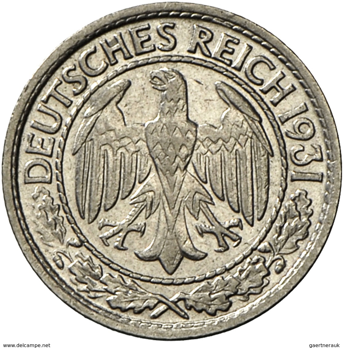 Weimarer Republik: 50 Reichspfennig 1931 G, Jaeger 324, AKS 2018, No. 40, Auflage: 60.000 Exemplare, - Altri & Non Classificati