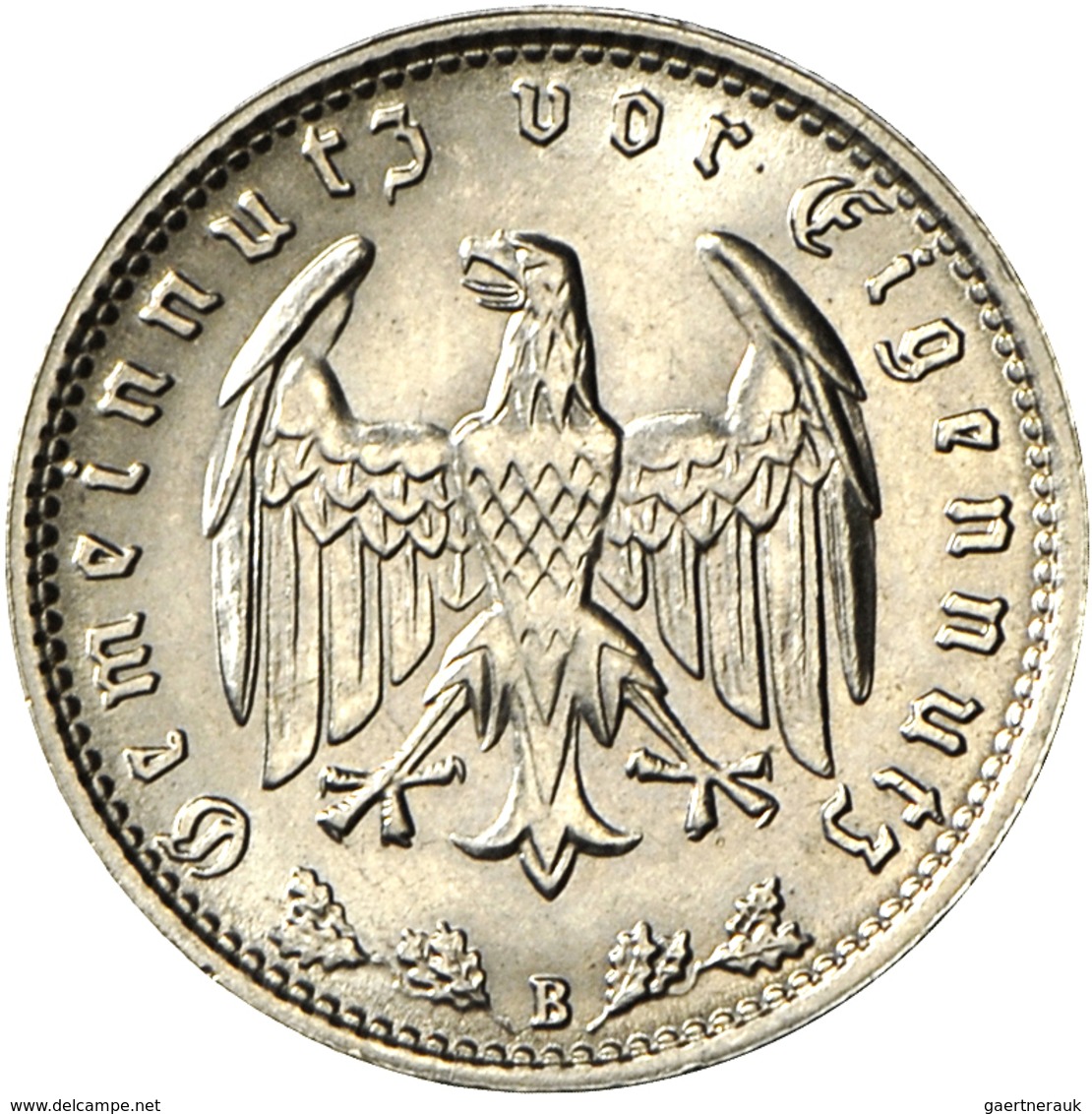 Drittes Reich: 1 Reichsmark 1939 B, Jaeger 354, AKS 2018, No. 36, Fast Stempelglanz. - Autres & Non Classés