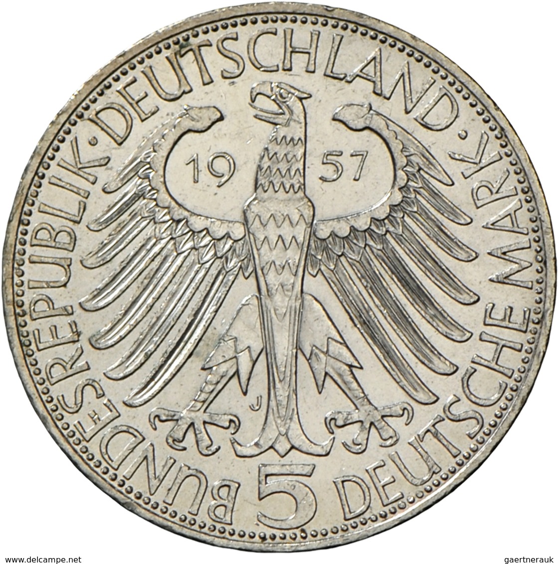 Bundesrepublik Deutschland 1948-2001: 5 DM 1957 J, Freiherr Von Eichendorff, Jaeger 391, Sehr Schön. - Other & Unclassified