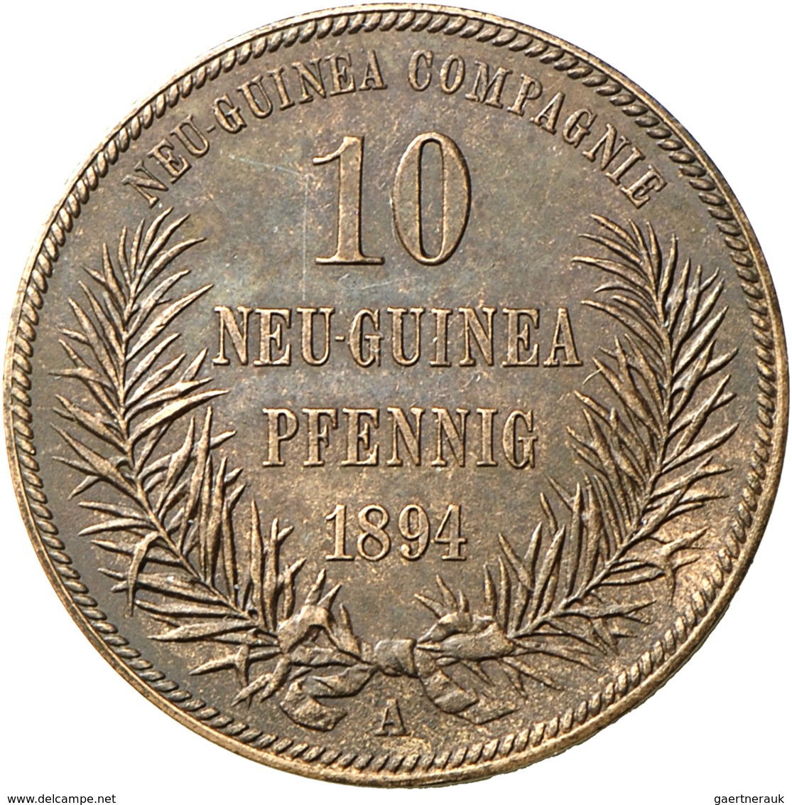 Deutsch-Neuguinea: 10 Neu-Guinea Pfennig 1894 A, Paradiesvogel, Jaeger 703, AKS 961, Schöne Kupferpa - German New Guinea