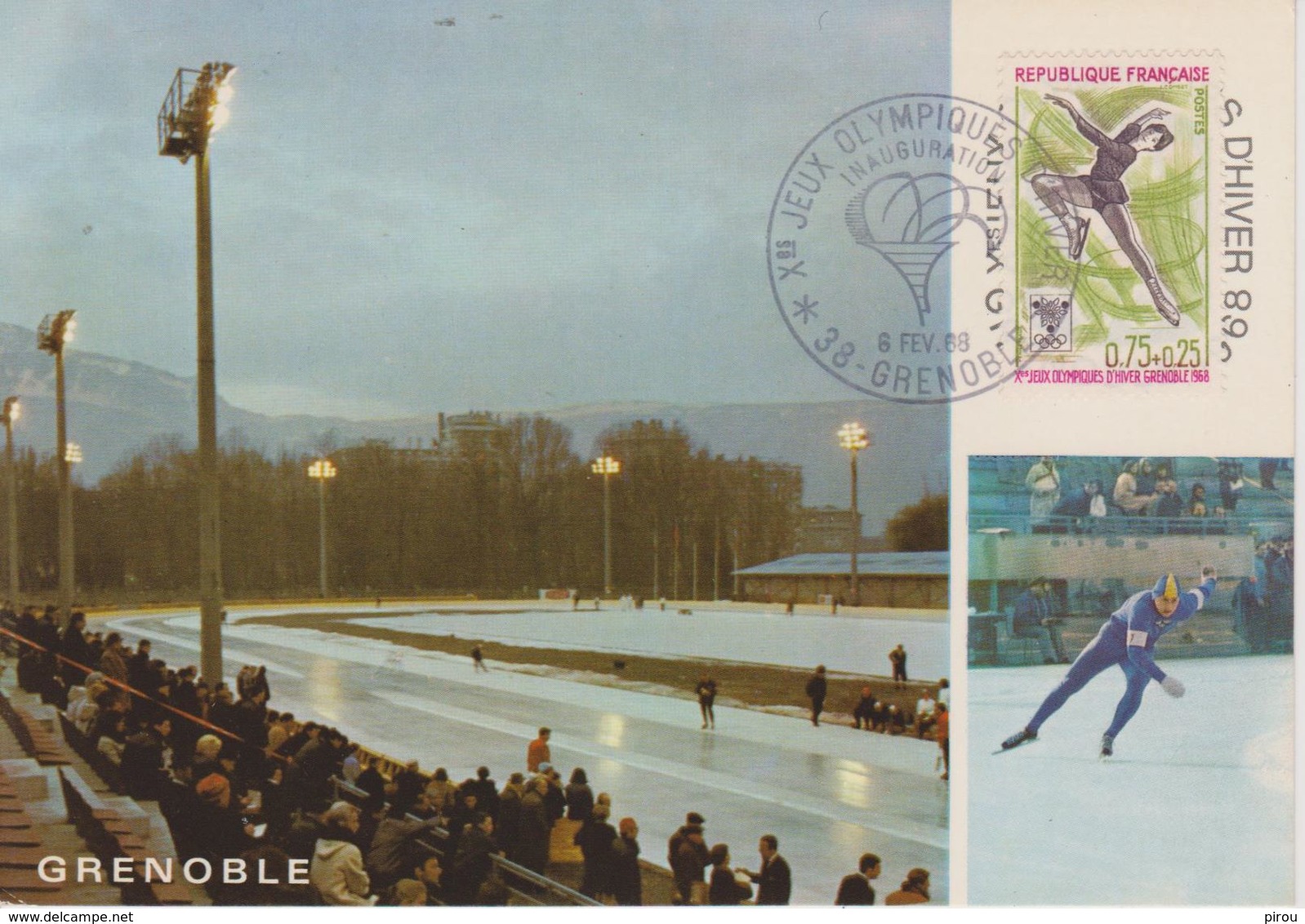 FRANCE CARTE POSTALE PREMIER JOUR JEUX OLYMPIQUES DE GRENOBLE 1968 PATINAGE ARTISTIQUE - Inverno1968: Grenoble