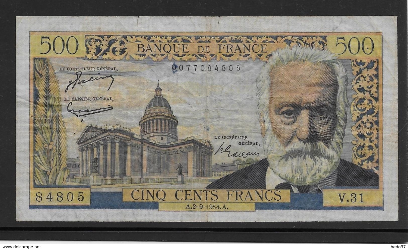 France 500 Francs Victor Hugo - 2-9-1954 - Fayette N°35-3 - TB - 500 F 1954-1958 ''Victor Hugo''