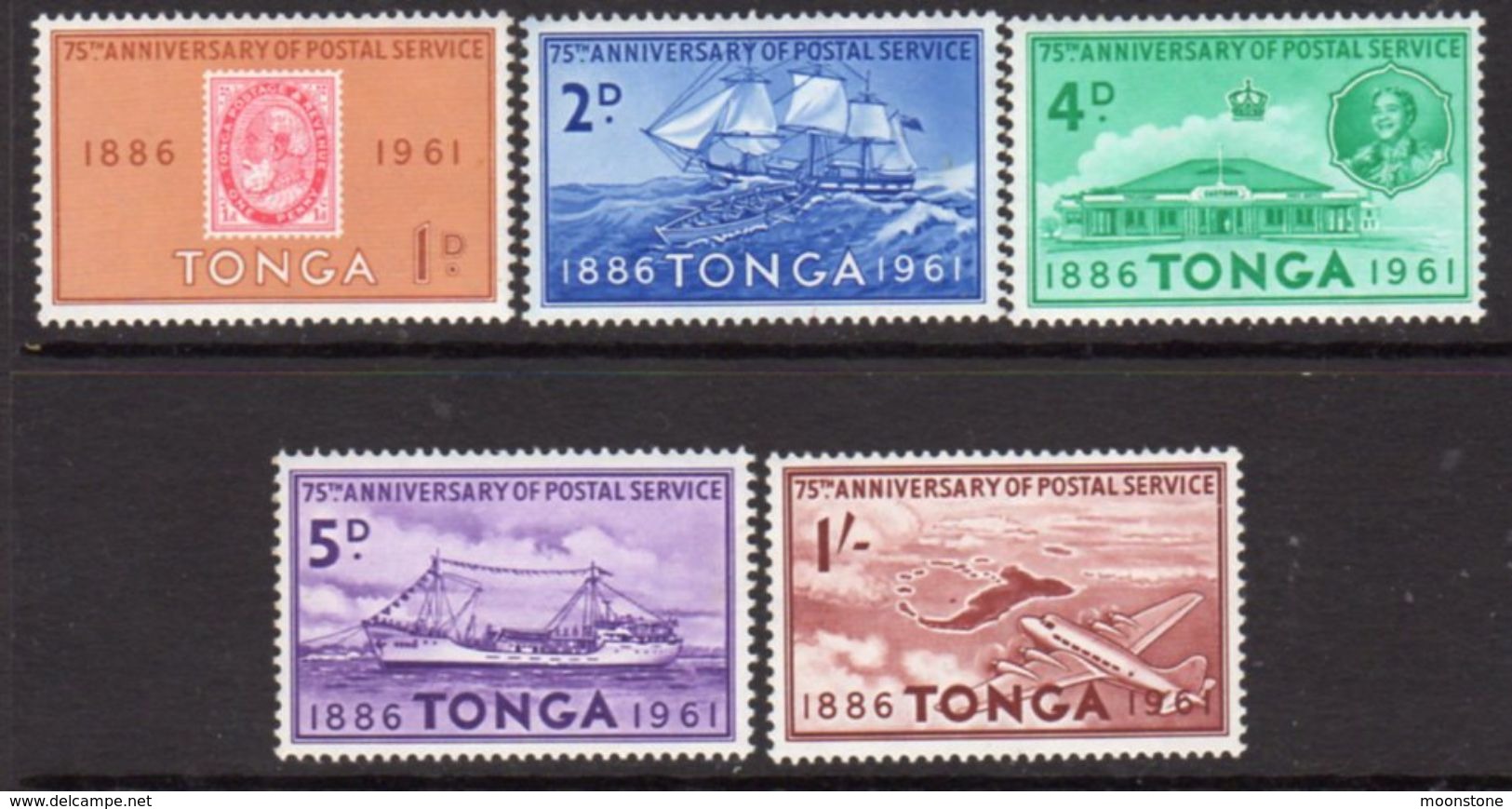 Tonga 1961 75th Anniversary Of Postal Services Set Of 5, MNH, SG115-9 - Tonga (...-1970)